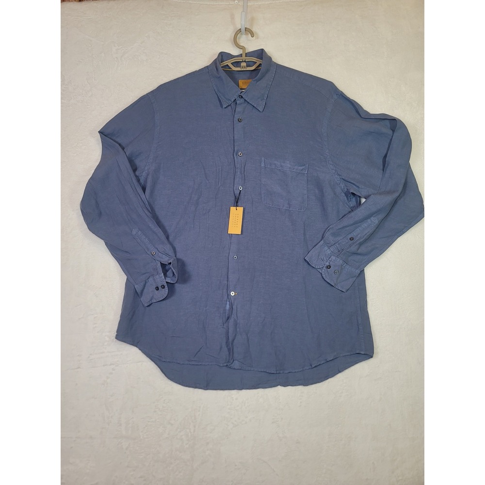 Robert Talbott Carmel Indigo Blue Linen Tencel Blend Shirt XL Elevated Business